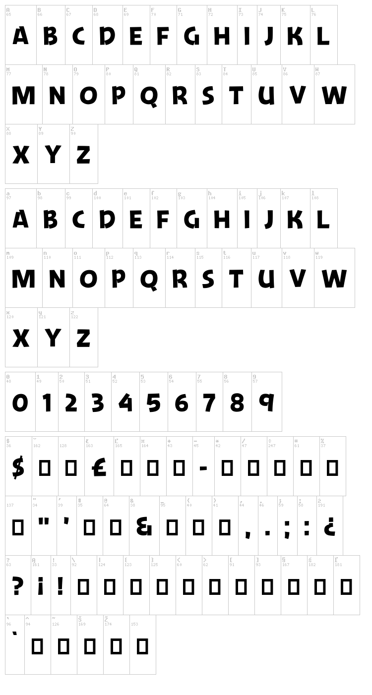 Jengle Jungallery font map